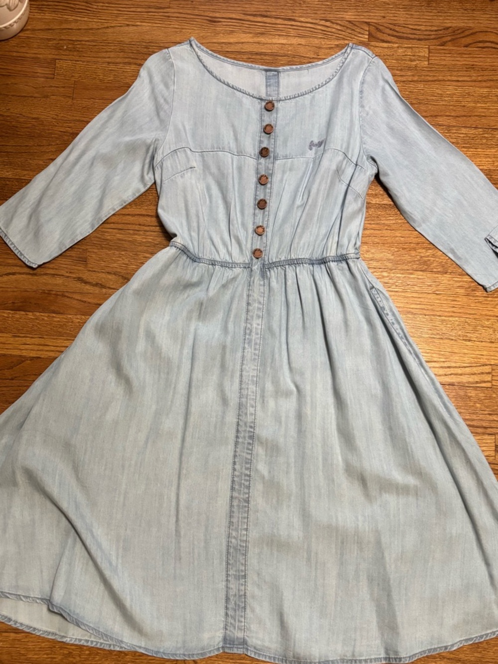 New Light Wash Denim Midi Dress with Button Front - Picture 11 of 13